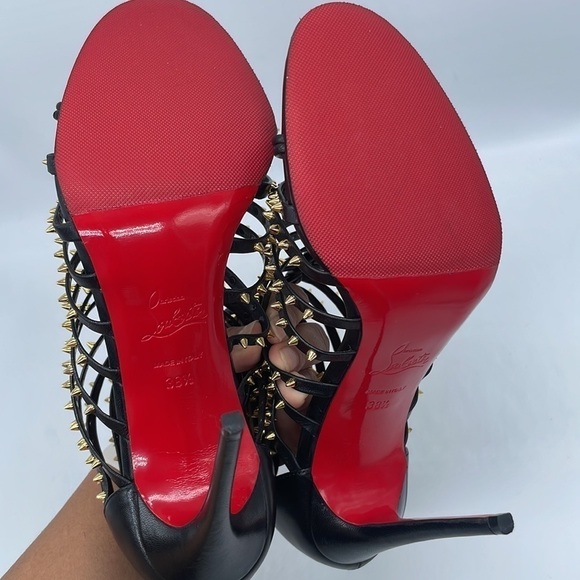 Christian Louboutin Black gold studded gladiator Milla Clou ankle heels EU 38.5 - Picture 7 of 10